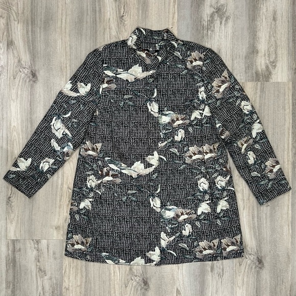 Dennis Basso Madison Ave Woven Floral Check Snap-Front Blazer Jacket Size 16 - Picture 1 of 9